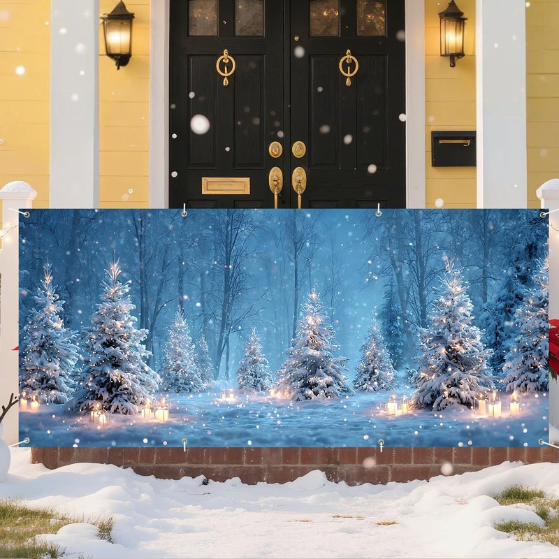 THISFIND Winter Wonderland Garage Door Banner – Snowy Forest with Candlelight Scene – Holiday Outdoor Decoration for Home or Events - Image 4